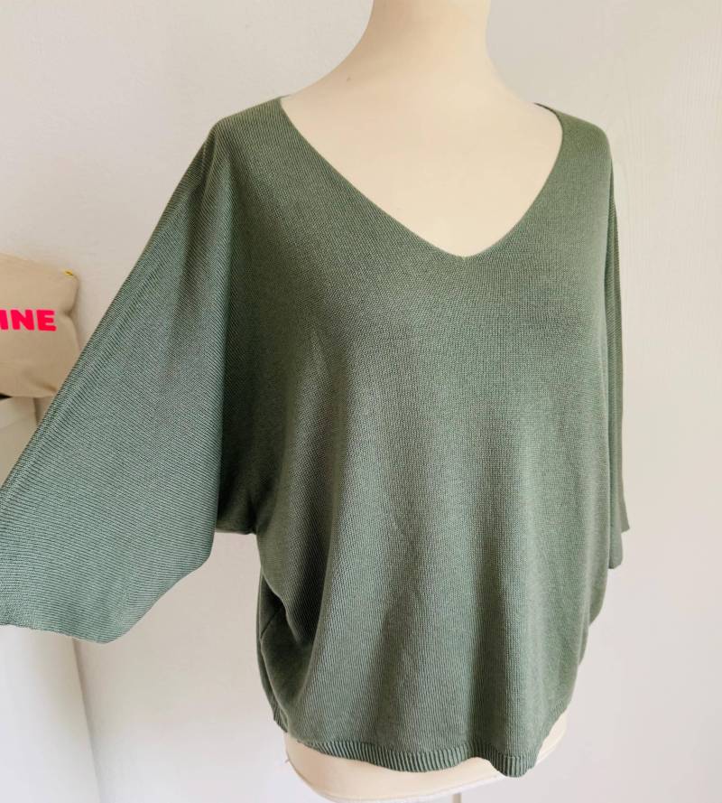 Leichter Feinstrick-Pullover Halbarm - Salbei-Grün Schuhzwang von schuhzwang