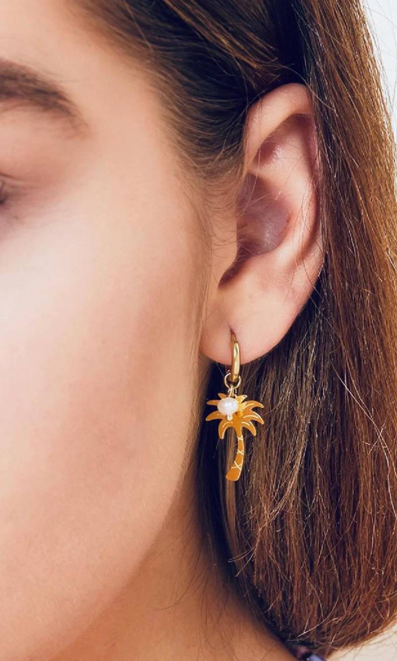 Little Palmtree Creolen Mit Palme Und Perle - Gold Schuhzwang Urlaub Geschenkidee Hochzeit Geburtstag Sommermode von schuhzwang