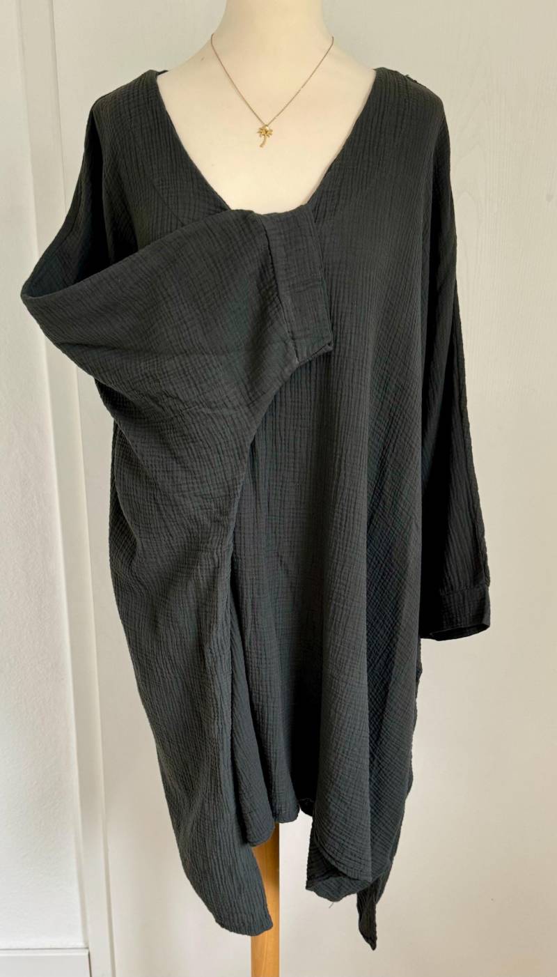 Musselin-Poncho-Tunika Kleid - Anthrazit Dunkelgrau Schuhzwang von schuhzwang