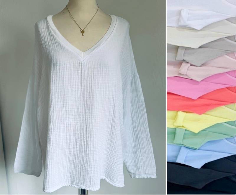 Musselin V-Neck Langarmshirt - Verschiedene Farben Schuhzwang von schuhzwang