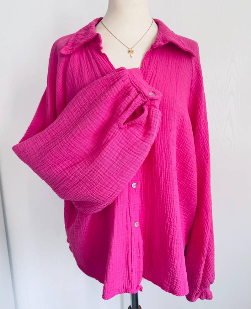 Oversized Ballonärmel-Musselinbluse - Pink Schuhzwang von schuhzwang
