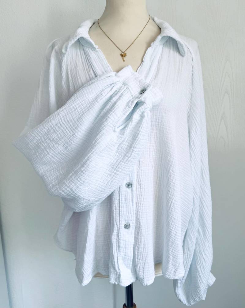 Oversized Ballonärmel-Musselinbluse - Weiß Schuhzwang von schuhzwang