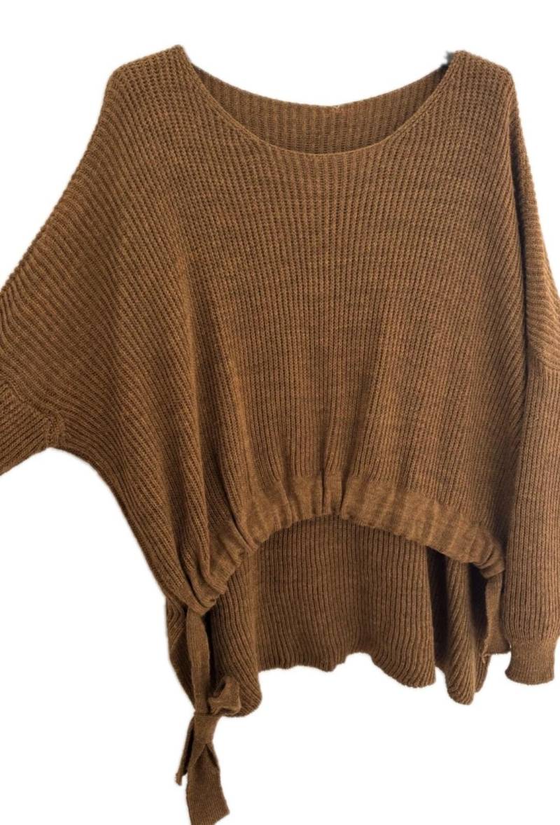 Oversized Crop Strickpullover Nele - Hazel Braun Schuhzwang von schuhzwang
