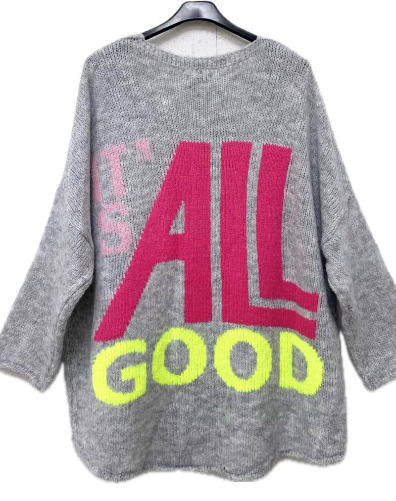 Oversized Strickpullover "It's All Good" Cia Pulli - Hellgrau Schuzwang von schuhzwang