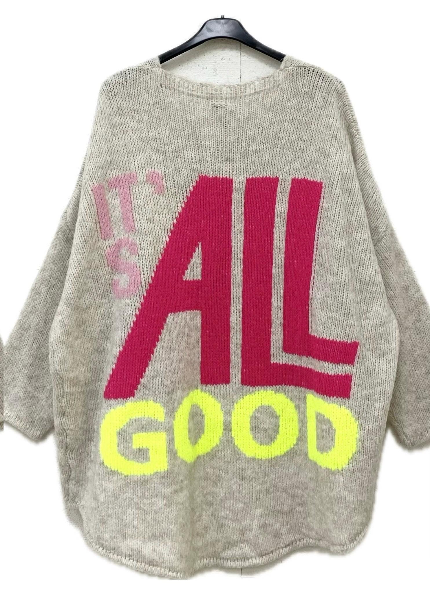 Oversized Strickpullover "It's All Good" Cia Pulli - Sandbeige Schuzwang von schuhzwang