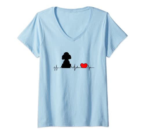 Damen Dein Herz schlägt für Pudel - designed by Fräulein Wolke T-Shirt mit V-Ausschnitt Damen Dein Herz schlägt für Pudel - designed by Fräulein Wolke T-Shirt mit V-Ausschnitt von schwarzer Pudel auf Herzfrequenz mit rotem Herz