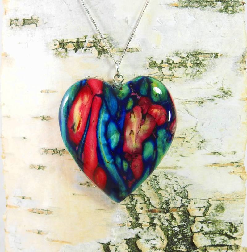 Heidekraut-Schmuck Großer Herz-Anhänger Unikat Aus Handarbeit & 925Er Silber Halskette - Hochwertiges Farbenfrohes von schwingungsreich