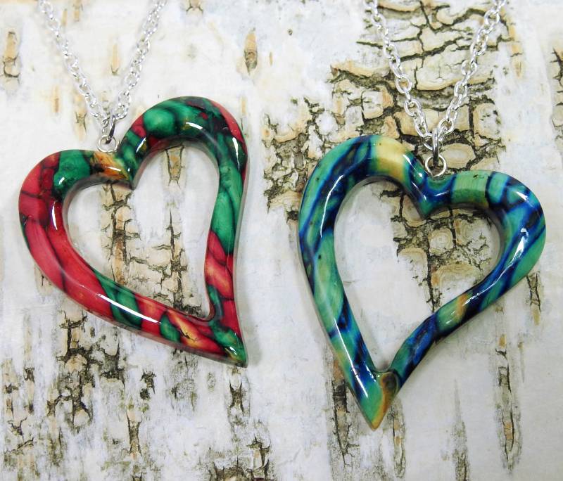 Heidekraut-Schmuck Herz-Anhänger "Heart Frame" Unikat Aus Handarbeit & Versilberte Halskette - Hochwertige Farbenfrohe Unikate von schwingungsreich