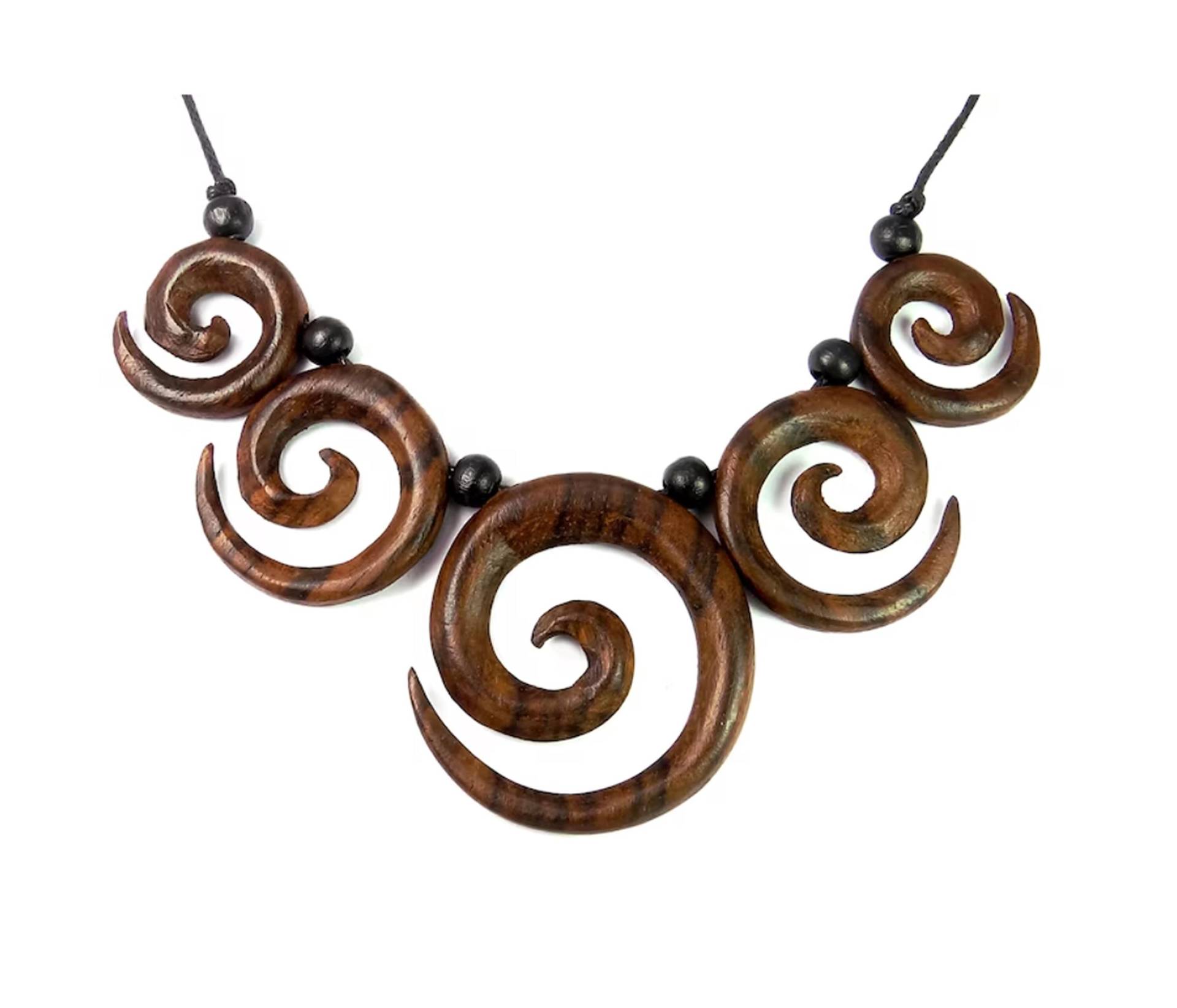 Holzschmuck Holzkette Spiralen in Gestaffelter Größe An Schwarzem Textilband, Auch Als Perlen Für Eine Kette Holzschmuck Holzkette Spiralen in Gestaffelter Größe An Schwarzem Textilband, Auch Als Perlen Für Eine Kette von schwingungsreich