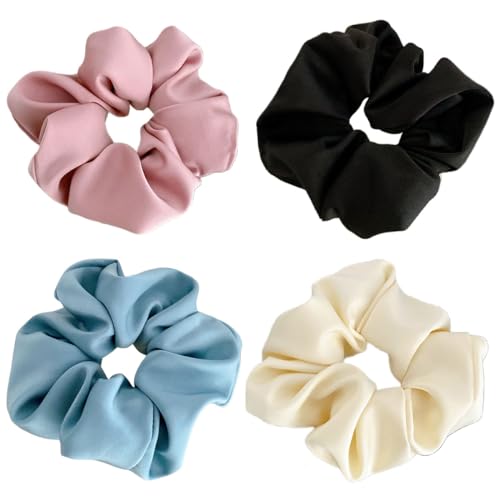 Haargummi Mädchen 4 Stück Weich Satin Haargummis Groß Einfarbiges Scrunchies für Damen und Mädchen Weiche Seide Elastische Scrunchie Modische Haarschmuck für Pferdeschwanz - 4319 von scicent