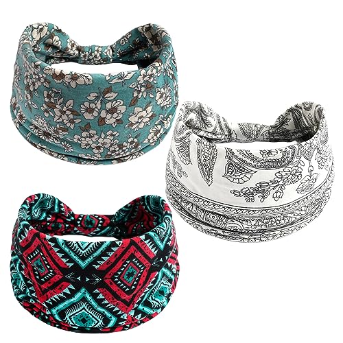 Scicent Haarreifen Stirnband Breite Boho Knot Haarband für Damen Yoga Sport Haarbänder Elastische Haarschmuck Turbane 3 Stück, 13942 von scicent