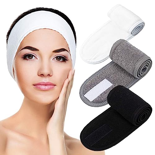 scicent Stirnband Mädchen 3 Stück Kosmetishe Haarband mit Klettverschluss SPA Headband Frottee Kopfschmuck für Duschen Make Up (Weiss,Schwarz, Grau), 1317 von scicent