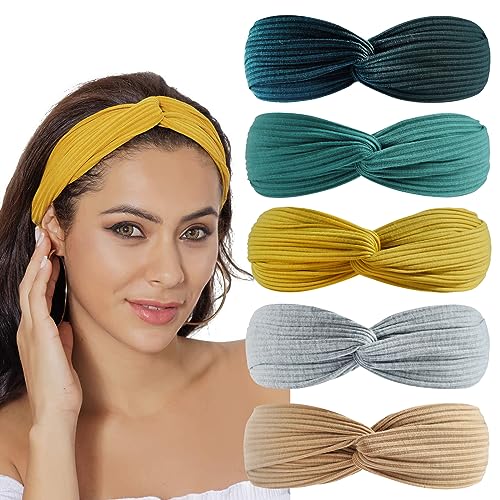 scicent 5 Stück Damen Stirnband Kopfband Haarband Turban Elastische Kopf Wickeln Niedlich Haarschmuck für Mädchen, 13415 von scicent