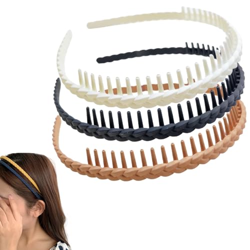 scicent Haarbänder 3 Stück Haarreif Damen Kunststoff Stirnband Geflochtenes Haarreifen mit Zähne Haarband Stirnbänder mit Kamm für Frauen und Mädchen, 3 Farben - 23307 von scicent