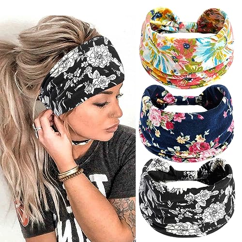 scicent Haarbänder Damen Afrika Haarbänder Boho Haarreifen Damen Breit Headband Elastische Haarschmuck 3 Stück, 14219 von scicent