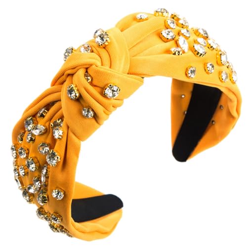 scicent Haarband Boho Breite Haarreifen Damen mit Schimmernder Strass Oberfläche in Optik Haarreif Breit Headband Mädchen Weich Bequem Haar-Accessories (Gelb) 25806 von scicent