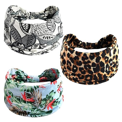scicent Haarband Damen 3 Stück Boho Breit Stirnbänder Running Head Schals Stylish Elastic Head Wraps Stretchy Turban Haarbänder für Frauen Mädchen, 14155 von scicent