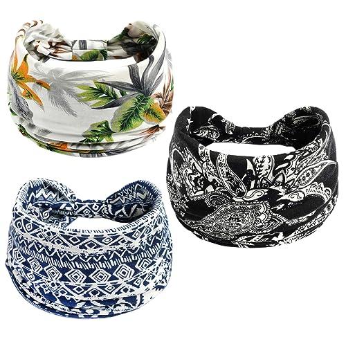 scicent Haarband Damen 3 Stück Haarschmuck Stirnbänder Damen Frauen Haarreifen Breite Boho Knot Yoga Sport Elastische Haarbänder Mehrfarbig Weiche Turbane, 13716 von scicent