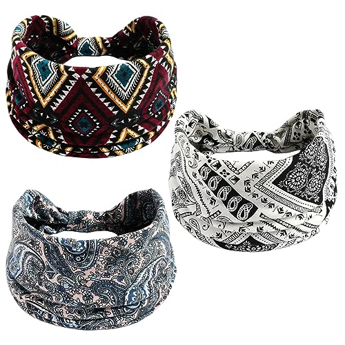 scicent Haarband Damen Boho 3Pcs Vintage Kopfband Elastisches Haarband Böhmisches Stirnband für Mädchen, 14020 von scicent