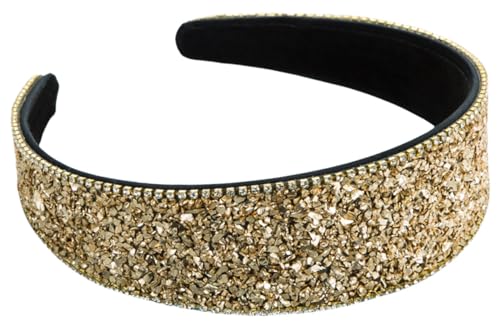scicent Haarband Damen Breit Stirnbänder Glitzer Haarreif Elastisch Haarbänder Kristall Mode Haarband Hochzeit Bräute Abschlussball Party Haarschmuck für Frauen und Mädchen (Golden) - 26012 von scicent
