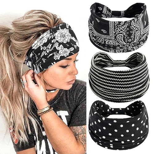 scicent 3 Stück Stirnbänder Damen Frauen Breites Haarband Boho Blumendruck Leopard Knot Elastische Lauf Yoga Kopfwickel Haarbänder Mehrfarbig - 16009 von scicent