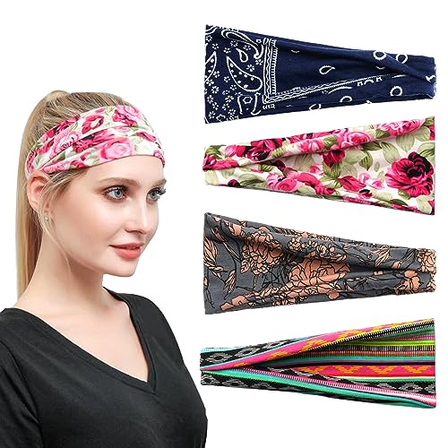 scicent Haarband Damen 4 Stück Stirnband Haarbänder Sport Yoga Workout Gym Stirnbänder Elastische Haarreifen Sommer Bandana - 13212 von scicent