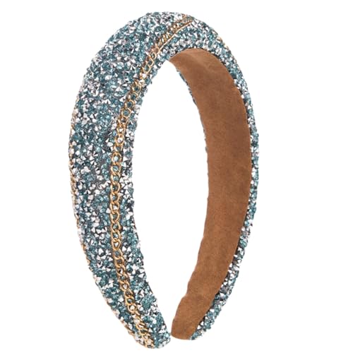 scicent Haarband Damen Strass Headband mit Kette Kristall Modische Haarreife Rutschfeste Stirnband Dickes Gepolstert Haarschmuck für Frauen und Mädchen (Blau) 26913 von scicent