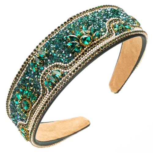 scicent Haarband Mädchen Strass-Stirnbänder Glitzernd Mit Perlen Kristall-Glitzer Haarreif Pailletten Verziert Modisch Haarbänder Breiter Karneval Haarschmuck Frauen (Dunkelgrün) - 25524 von scicent
