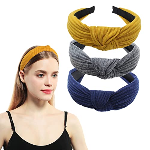 scicent Haarreifen mit Knoten 3 Stück Haarreif Damen Vintage Breite Retro Haarreifen mit Knoten Headband Stirnband Haarband 1803 von scicent