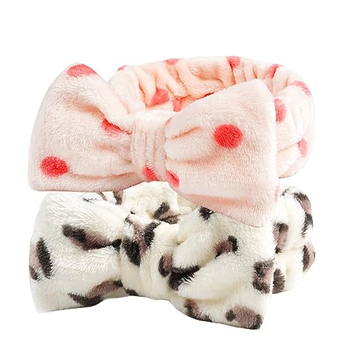 scicent Haarband Schminken 2 Stück Spa-Stirnband Gesicht Make-up Kopfband weich korallenrot aus Fleece Stirnband für Duschen und Gesicht waschen - 13016 von scicent