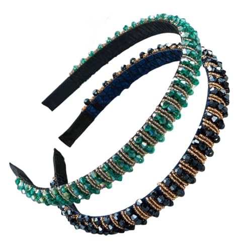scicent Haarband Schwarz 2 Stück Strass Stirnband Modische Haarreife Kristall Haarreifen Schmal Haarschmuck für Damen und Mädchen Party Hochzeit Date Konzert - 16032 von scicent
