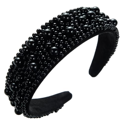 scicent Haarband Schwarz Breit Stirnbänder mit Kunstperlen Haarstyling-Zubehör NiedlichHochzeit Braut Headband Perlen Haarbänder Mode Party Kopfschmuck für Damen - 26005 von scicent