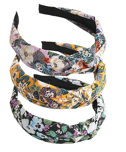 scicent Haarreif 3 Stück Haarreifen Damen Breit Retro Stirnband Haarreifen Vintage mit Knoten Haarband Stoff Haarreif für Frauen Mädchen Lieferungen, 15903 von scicent