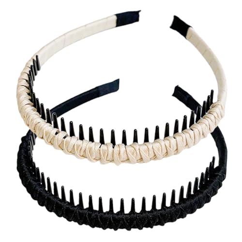 scicent Haarreif Damen 2 Stück Haarreifen Kopfband mit Zähnen, Anti-Rutsch Kunststoff Stirnbänder mit Kopfbedeckung, Haarband Zubehör für Mädchen und Frauen - 05 von scicent