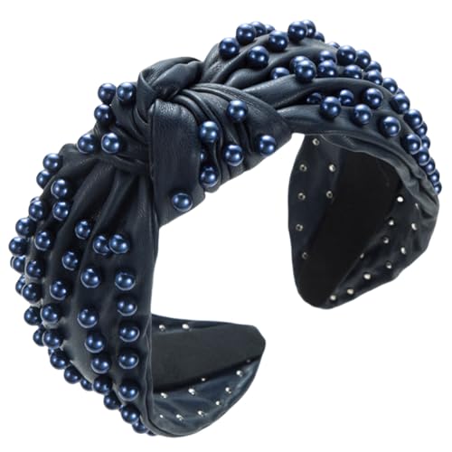 scicent Haarreif Damen PU Knoten Haarband mit Perle Breit Stirnband Mode Wunderschön Haarschmuck für Frauen und Mädchen (Marine) - 26705 von scicent