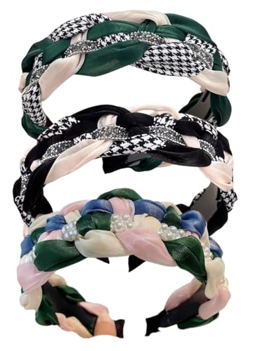 scicent Haarreif Geflochten 3 Stück Haarreifen Geflochtener Haarreifen Damen Trachten Stirnbänd Breit Vintage Harrband Mode Stirnbänder für Frauen und Mädchen - 9824 von scicent