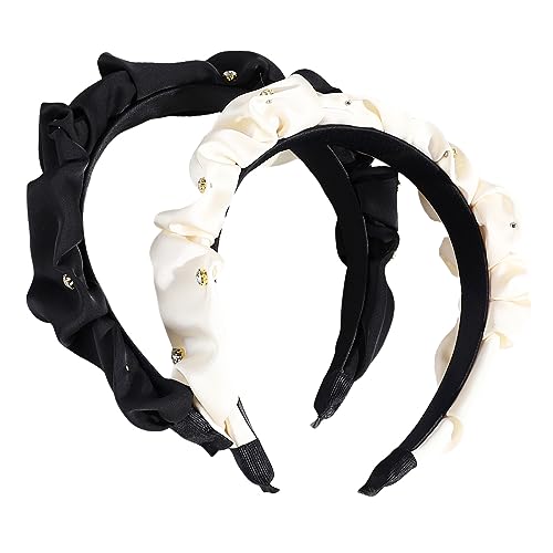 scicent Haarreif 2 Stück Plissierte Stirnband Damen Vintage Haarband Haarschmuck Kopfband für Mädchen Frauen Schwarz Weiß - 15704 von scicent