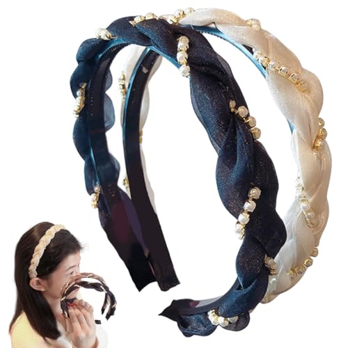 scicent Haarreifen 2 Stück Modische Stirnbänder mit Strass für Frauen und Mädchen Breites Geflochtenes Stirnband mit Zähne Stoff-Haarbänder Rutschfestes Haarband Zubehör - 23429 von scicent