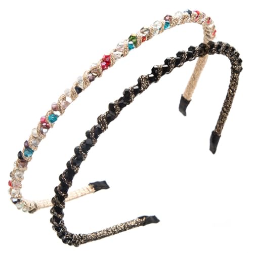 scicent Haarreifen 2 Stücke Haarreif Strass Mode Kristall Haarbänder Fashion Elastisches Kristall Haarband für Mädchentanzen Party Alltagskleidung 19620 von scicent