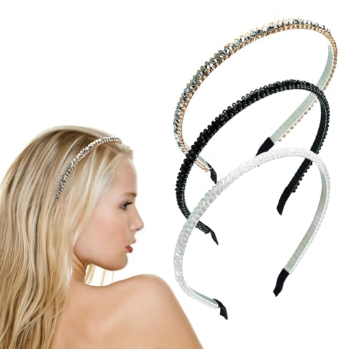scicent Haarreifen 3 Stück Dünne Haarreif Dirndl für Damen mit Strass Modische Haarschmuck für Gesicht Waschen Rutschfeste Stirnband Mädchen Retro Haarband für Alltägliche Dekoration 27905 von scicent