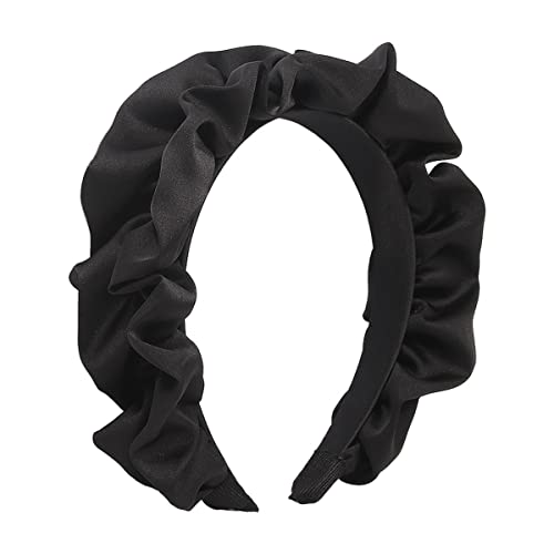 scicent Haarreifen Breite Haarreif Damen Vintage Haarband Satin Stirnband Eelastische Falten Haarbänder Mode Haarschmuck für Damen Mädchen (Schwarz) - 5701 von scicent