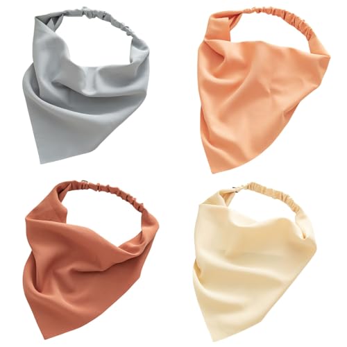 scicent Haarreifen Damen 4 Stück Bandana Stirnband Stoff Schal Stirnbänder Mode Haarband Einfarbig Haartuch Haarschals Kopftuch für Frauen - 23807 von scicent