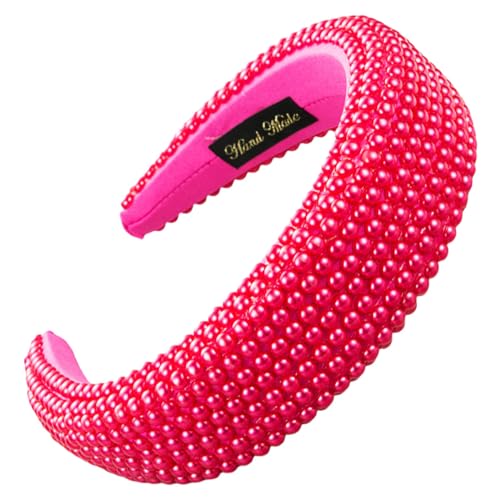 scicent Haarreifen Kunstperlen-Haarbänder für Frauen Perlen Verziert Haarreif Damen Einfarbiges Stirnband Gepolstert Dicke Haarband Modische Hochzeitszubehör für Mädchen 26927 von scicent