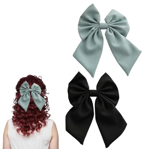 scicent Haarschmuck 2 Stück Weich Stoff Haarschleife Einfarbiges Haarklammern mit Schleife Groß Haarklammern Elegante Haarklammer Bow Haarspangen für Damen Mädchen Hochzeit - 28215 von scicent