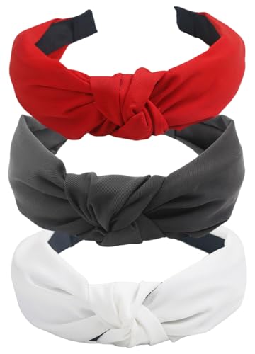 scicent Haarschmuck 3 Stück Haarreif Vintage Damen Haarband Yoga Headband Breit Haarband Retro Stirnband Knoten Haarreifen Stoff für Frauen Mädchen (Schwarz+Weiß+Rot) - 1810 von scicent