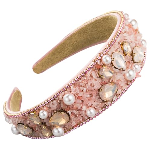 scicent Haarschmuck Kommunion Mädchen Kristall-Strass-Stirnbänder Perlen Breite Haarbänder Imitation Diamant Verziert Haarreifen, Party, Hochzeit, Kopfschmuck für Frauen und Mädchen (Rosa) - 25511 von scicent
