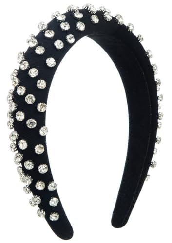 scicent Haarreif Schwarz Strass-Stirnband Bling Crystal Haar Creolen Glitter Sparkle Dick Gepolstertes Haarband Diamond Beads Headband Mode Haarschmuck für Frauen Mädchen (schwarz) - 25910 von scicent
