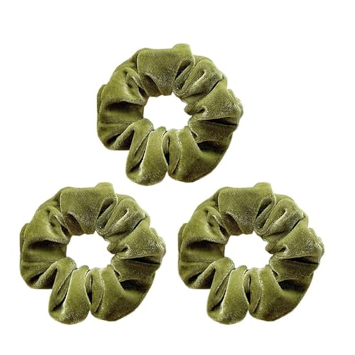 scicent Scrunchie 3 Stück Grün Samt Haargummis Samt Elastisch Haarbänder Seile Haargummi Bommel Weiche Pferdeschwanz Halter Haarschmuck für Frauen und Mädchen - 10 von scicent
