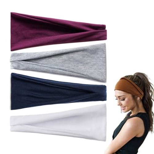 scicent Stirnband Damen 4 Stück Damen Boho Stirnband Kopfband Haarband Haarreifen Breite Boho Knot Yoga Sport Haarbänder Elastische Haarschmuck für Mädchen - 13223 von scicent