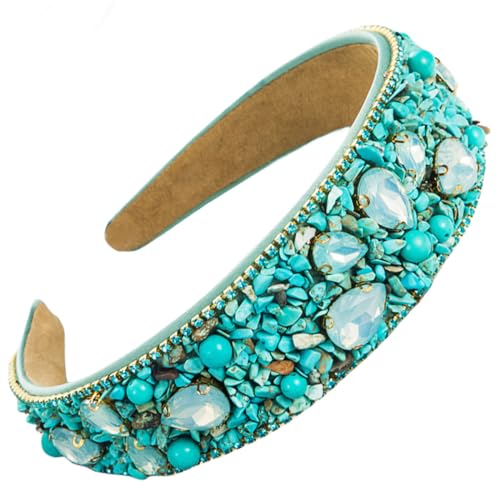 scicent Stirnband Damen Sommer Modische Haarreif Glitzer Breit Haarreifen Damen Mädchen Strass Haarband Hochzeit Haarschmuck für Frauen und Mädchen (Blaugrün) - 25513 von scicent
